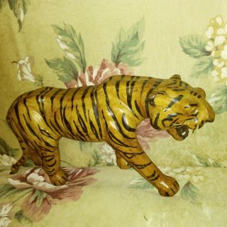 Vintage African Tiger 16 7/8 " X 6 3/4 ",  Handcrafted In Wood/covered With Leather