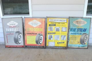 4 Vintage Automotive Advertising Sign Double Sided Poster Good Year Tire 1954 55