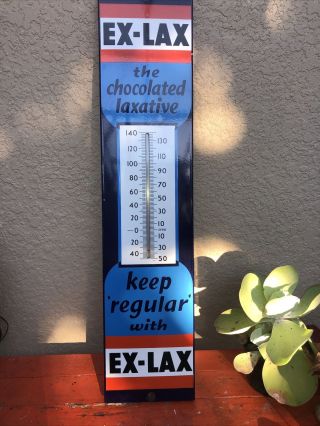 Vintage Porcelain Ex - Lax Advertising Sign Thermometer 1940