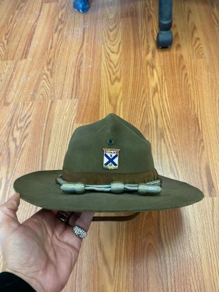 Ww2 Us Army Drill Sergeant Campaign/instructor Hat,  W/army Hat Badge,  Size 7 1/8