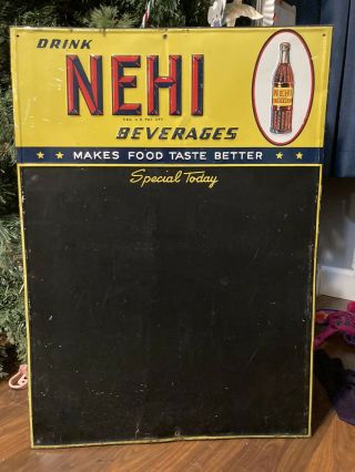 Vintage 1940’s Nehi Chalkboard Embossed Tin Soda Sign