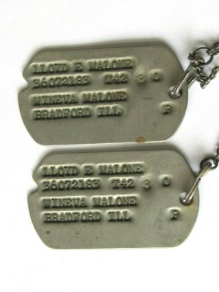 Early Wwii Us Dog Tag Set T - 42 - 3 Malone Bradford Ill.  Chain