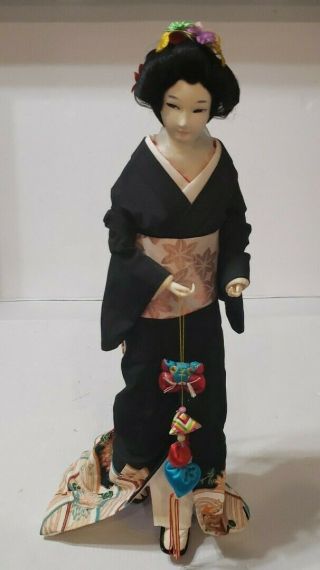 Vintage Japanese Silk Kimono Geisha Doll 16.  5  Tall W/issues