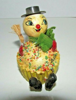 Vintage Signed De Sela Cupcake Sprinkles Snowman Made In Mexico 4 " H