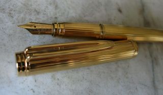 Gorgeous Scarce Waterman Gentleman Gold Plated Godrons Fp - Solid Gold 18 K Nib