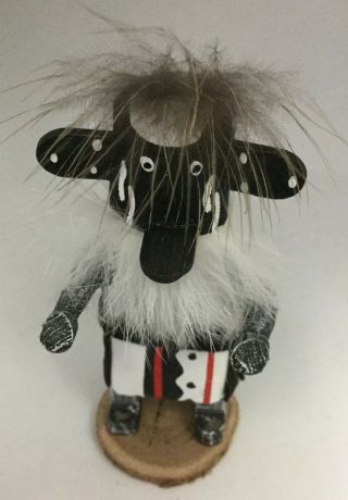 Native American Kachina Doll Mini Black Ogre Wood Signed By The Artist
