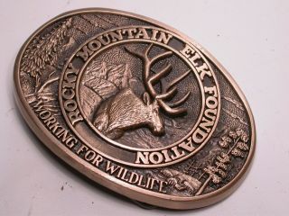 Vintage Rocky Mountain Elk Foundation Award Design Medal Solid Brass Belt Buckle