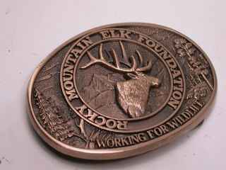 Vintage Rocky Mountain Elk Foundation Award Design Medal Solid Brass Belt Buckle 2