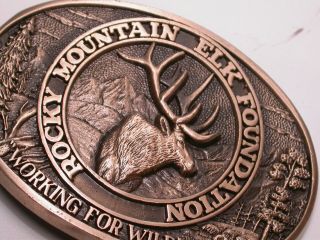 Vintage Rocky Mountain Elk Foundation Award Design Medal Solid Brass Belt Buckle 3