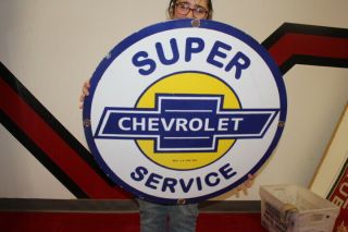 Large Chevrolet Service Car Dealership Gas Oil 30 " Porcelain Metal Sign