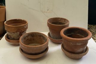 4 (8) Vintage Terra Cotta Flower Pots Pottery Clay Planters Small Garden Worn