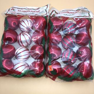 Vintage Christmas Mcm 24 Red Green White Solids Stripes Satin Bulb Ornaments Iop