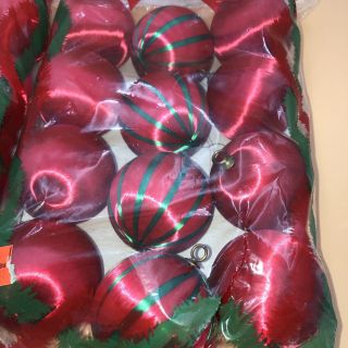 Vintage Christmas MCM 24 Red Green White Solids Stripes Satin Bulb Ornaments IOP 2