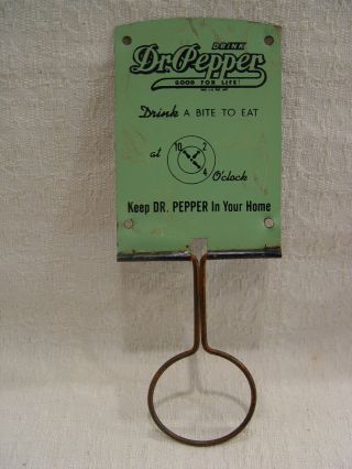 Vintage Dr Pepper Drink A Bite To Eat At 10 - 2 - 4 Tin Advertising Broom Holder
