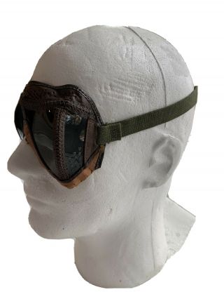 1944 WWII US Military Collapsible Vintage Leather Aviator Goggles green Lenses 3