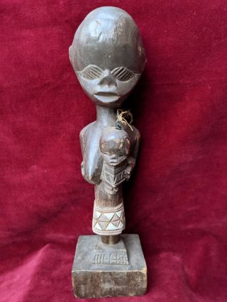 Old Vtg Hand Carved Wood Tribal African Woman Child Large Art Tiki Sculpture