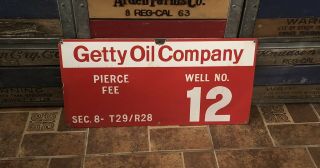 Vintage Porcelain Getty Oil Company Oil Well Lease Sign 12” X 24”