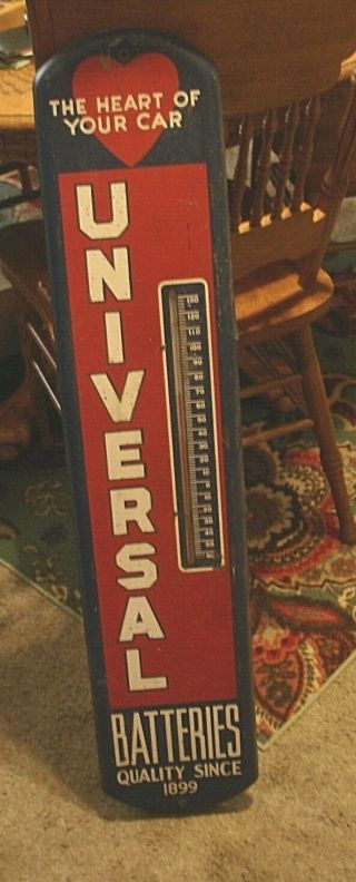 1946 Universal Automotive Batteries Metal Painted Advertising Thermometer 38 1/2