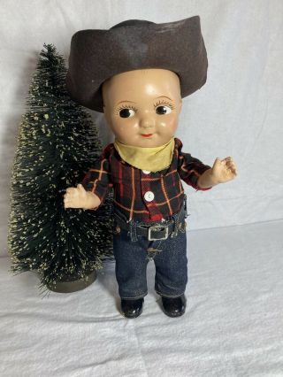 Vintage Buddy Lee Doll In Cowboy Outfit - Has Hat,  Scarf And Belt.  1950 