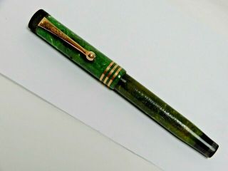 Parker Green Marbled Lady Duofold Lucky Curve Fountain Pen Three Band