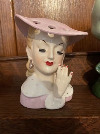 Vintage Lady Head Vase.  Rare Hands.