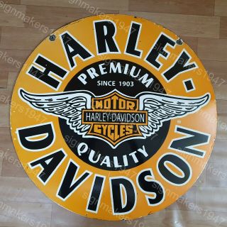 Premium Harley Davidson 2 Sided Porcelain Enamel Sign 30 Inches Round