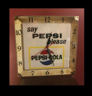Vintage 1960s Pepsi - Cola Lighted Wall Clock