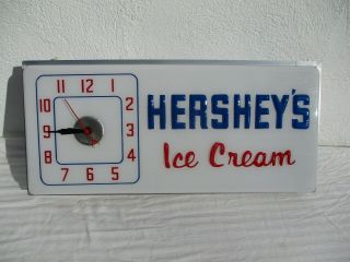 Vintage Hersheys Ice Cream Lighted Clock Sign Lighted Advertising Sign