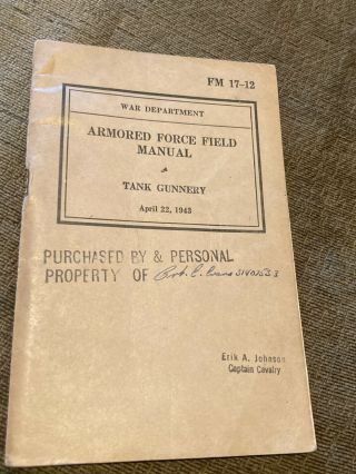 Wwii Us Army Armored Force Field Book Tank Gunnery 1943