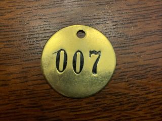 Vintage Round 1 - 1/2” Brass Numbered Tag 007 James Bond Industrial Steampunk