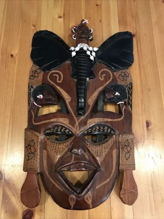 Vintage Hand Carved West African Wood Wall Mask Uniquely Handcrafted In Kenya
