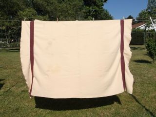 World War Ii Usa Military Medical Wool Blanket - Khaki W/maroon Stripes 1940