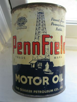Vintage Early PennField 1 Qt Tin Oil Can Old Gas Station GREAT GRAPHICS 2