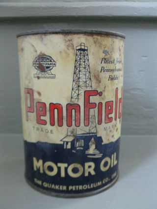 Vintage Early PennField 1 Qt Tin Oil Can Old Gas Station GREAT GRAPHICS 4