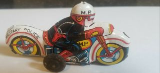 Vintage Nomura Japan Military Police M.  P.  Tin Friction Motorcycle Toy