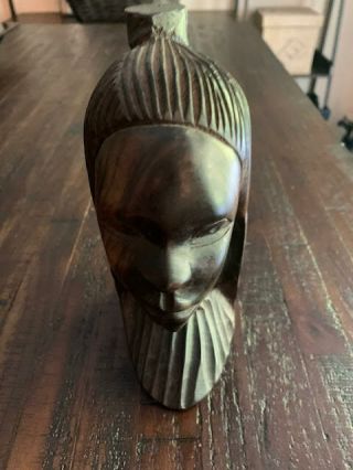 Vintage Wood Sculpture Bust African Woman Head Hand Carved Tribal Statue