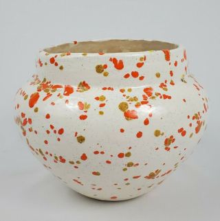 Mid Century Modern Ceramic Studio Pottery Planter Orange Splatter Vintage