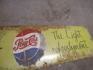 Vintage Pepsi Cola Sign 50s Light Refreshment Porcelain