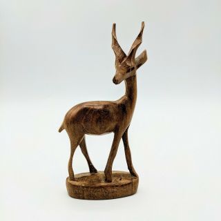 Natural Wood Antelope Impala 6” Hand - Carved Figurine Statue Animal