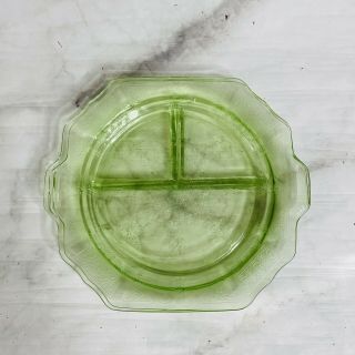 Vtg 2 Vaseline Uranium Green Depression Glass Square Grill Divided Plates