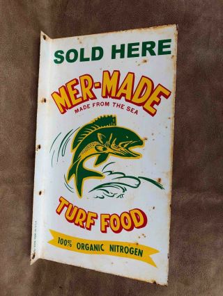 Old Mer - Made Turf Food Double Sided Painted Flange Advertising Sign