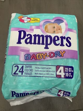 Vintage 1 Pack Of 24 Pampers Size 4 Baby Dry Rare