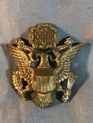Authentic Wwii Army Military E Pluribus Unum Eagle Crest Emblem Pin Badge Brass