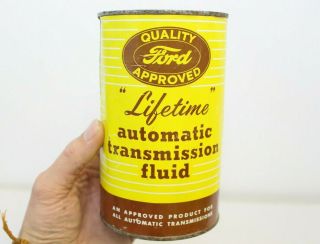Vintage Ford Lifetime Automatic Transmission Fluid 1 Quart Oil Can Tin Sign Car