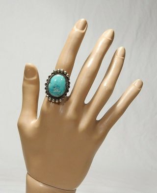 Big Vintage Navajo Sterling Turquoise Ring,  Tri - Shank Band,  C1970.  Sz 8.  25
