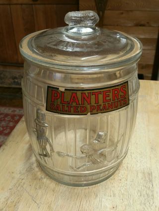 Vintage Early Large Mr Peanut Planters Peanuts Glass Jar Lid Usa