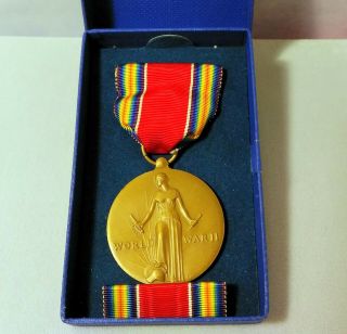 Ww2 Us Victory Campaign & Service Medal & Ribbon W/ Box