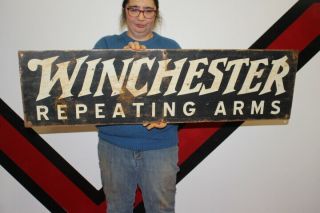 Large Winchester Repeating Arms Rifle Gun Hunting Fishing Gas Oil 43 " Metal Sign