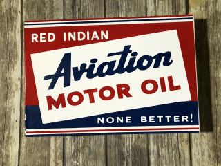 Vintage Red Indian Aviation Motor Oil Double Sided,  Flanged Gas & Oil Shop Sign