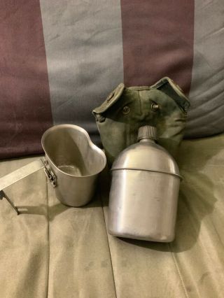 Wwii Us Army Canteen Set,  Canvas Cover And Cap 1944,  1945